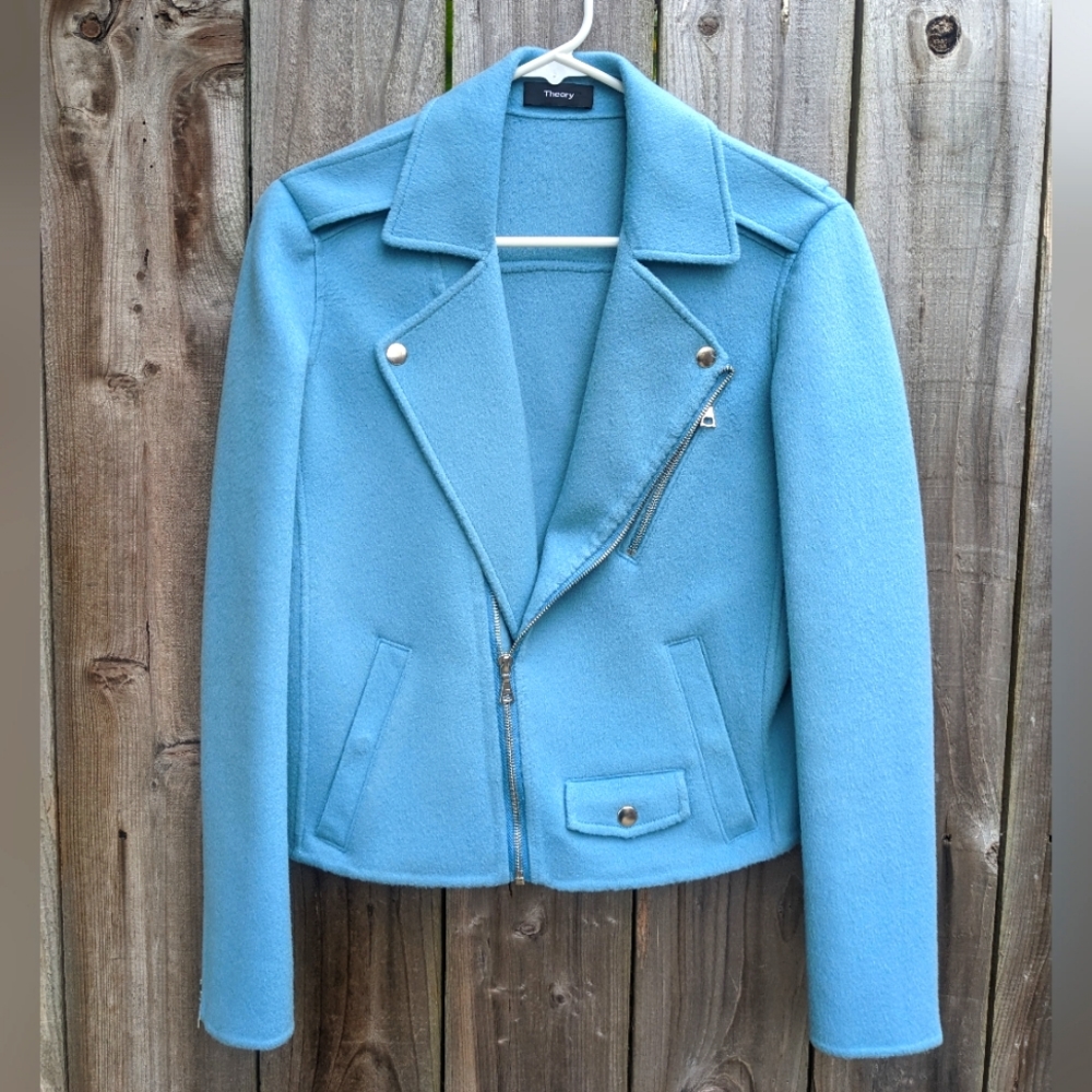 Theory Women's Wool/Cashmere Moto Jacket Blue Size Medium